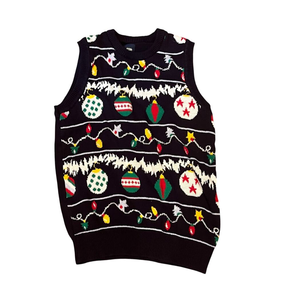 Vintage Route 66 Navy Christmas Holiday Sweater Vest Size Small Festive Ugly
